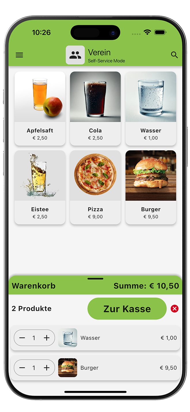 Getränke Selbstbedienung am Tablet